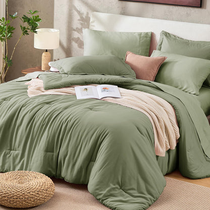Sasttie Navy Blue Queen Comforter Set 7-Piece, Pre-Washed Bed in a Bag