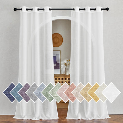 NICETOWN Semi Sheer Linen Ivory Curtains for Bedroom, W52xL84, 2 Panels