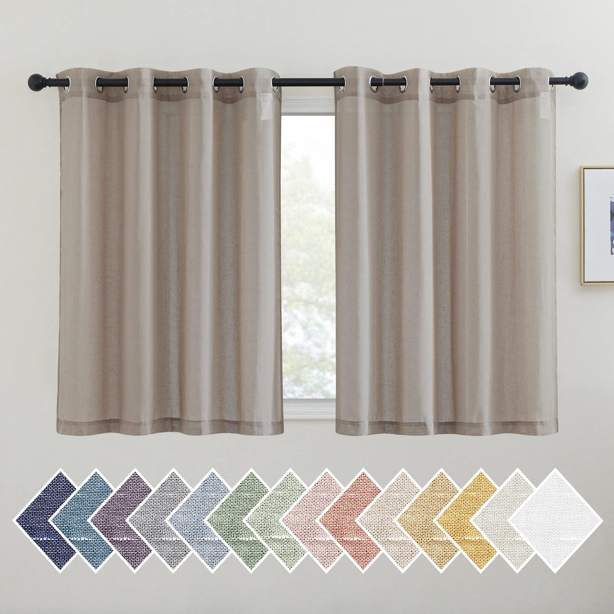NICETOWN Semi Sheer Linen Ivory Curtains for Bedroom, W52xL84, 2 Panels