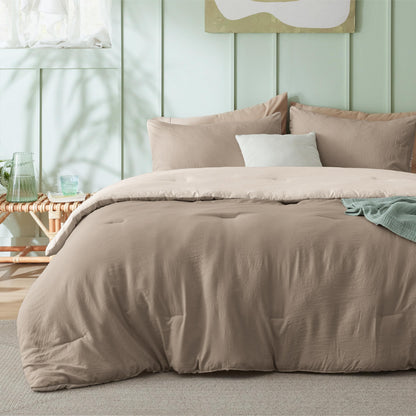 Bedsure King Comforter Set Prewashed Soft Bedding Set 3Pcs Beige 104"x90"