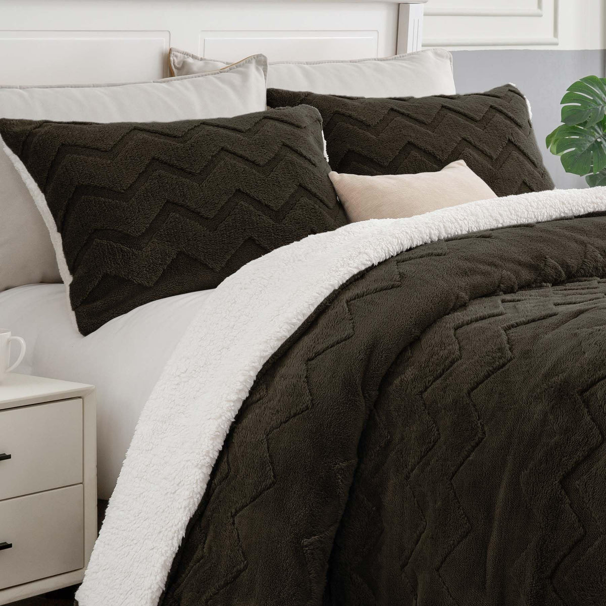 BEDELITE Fluffy Sherpa Queen Comforter Set,Grey