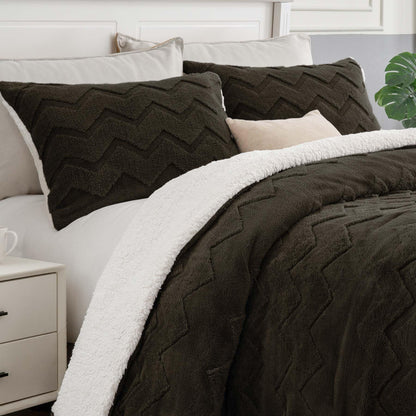 BEDELITE Fluffy Sherpa Queen Comforter Set,Grey