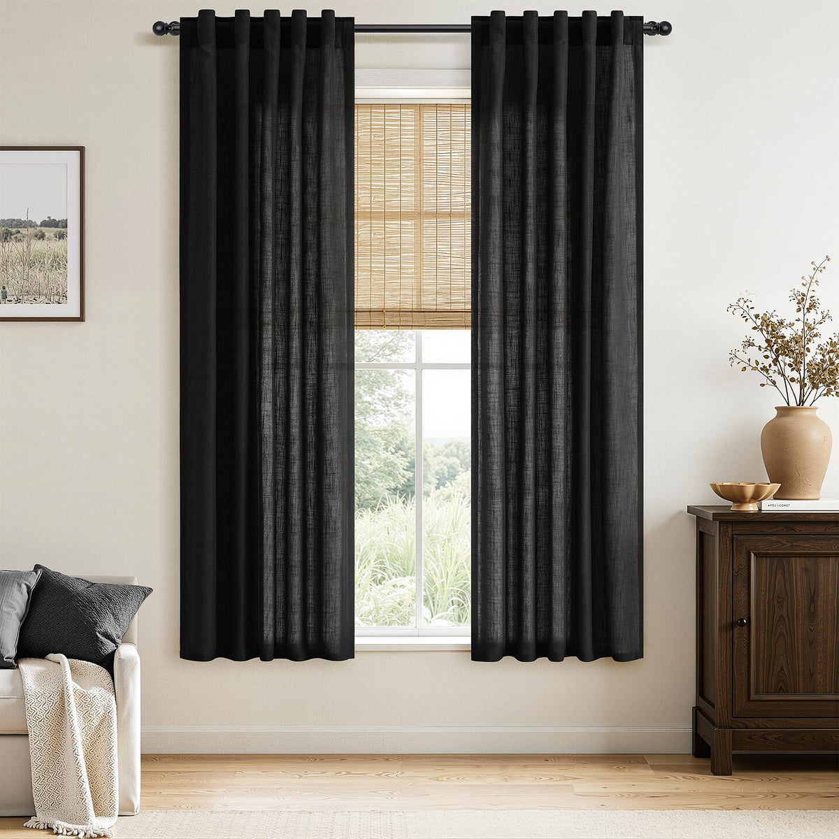 Nanspring Linen Kitchen Window Curtains Over Sink for Cafe 36x36 Inch Cream