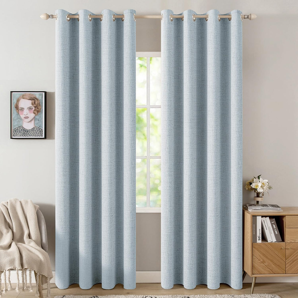MIULEE 100% Blackout Linen Curtains for Bedroom 52x90 Inches Natural Beige