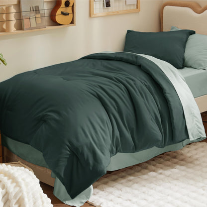Bedsure Blue Bedding Set Queen Bed in a Bag Contrasting Bed 7 Pieces
