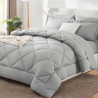 CozyLux Full Comforter Set 82"x86" Dark Grey - 7 Piece Bed in a Bag