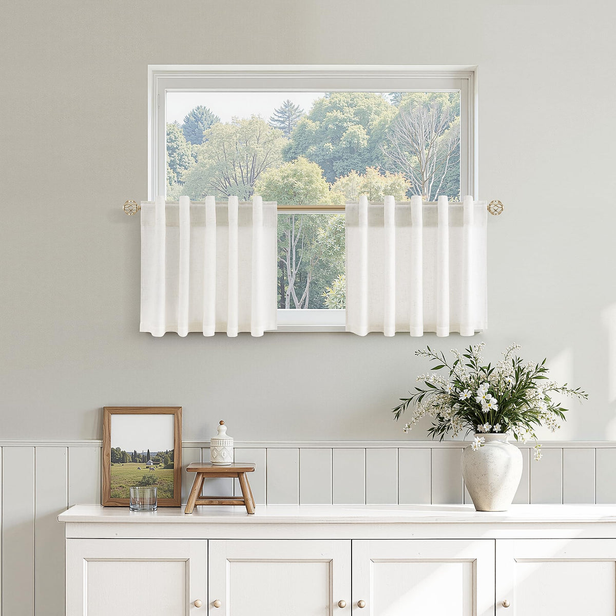 Nanspring Linen Kitchen Window Curtains Over Sink for Cafe 36x36 Inch Cream