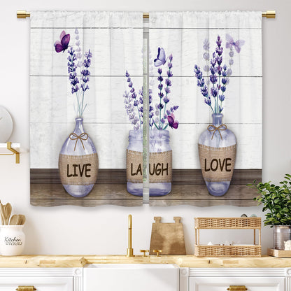 Teal Farmhouse Daisy Kitchen Curtains Wooden Flower Small Short Cafe Window Curtains Rustic Floral Butterfly Country Bathroom Drapes Treatment Tier Curtains 2 Panels (27.5x39 Inch)