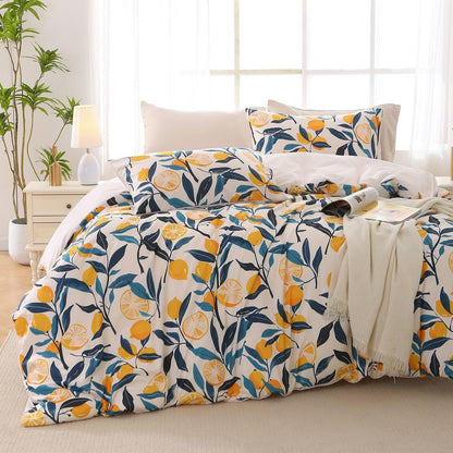 MUXHOMO Duvet Cover King Size, 3-Piece Floral Grey-Blue Bedding Set