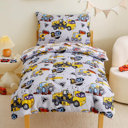 Mooreeke Toddler Bedding Sets for Girls,4 Pieces Blue Ocean Animals Printed