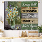 Teal Farmhouse Daisy Kitchen Curtains Wooden Flower Small Short Cafe Window Curtains Rustic Floral Butterfly Country Bathroom Drapes Treatment Tier Curtains 2 Panels (27.5x39 Inch)