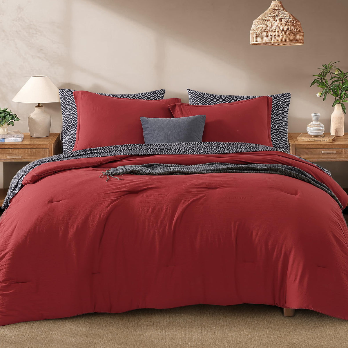 Monbix Queen Comforter Set - 7 Pieces Soft Bed in a Bag Queen Bedding Sets