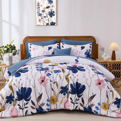 Annibedding Queen Comforter Set 8 Pieces Pink Floral Bed in Bag All Season