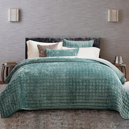 RECYCO Channel Box Stitch Velvet Quilt Set, King Size, Beige