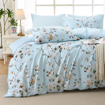 MUXHOMO Queen Comforter Set, 7-Piece Floral Bed in a Bag, Sage Green