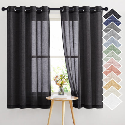 NICETOWN Semi Sheer Linen Ivory Curtains for Bedroom, W52xL84, 2 Panels