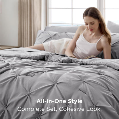 Bedsure 7-Piece Queen Bedding Comforter Set & Sheet Set, Grey Bed in a Bag