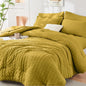 Queen Comforter Set - 7PCS Bed in a Bag, Seersucker Bedding Set, Beige