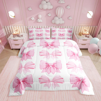 Erosebridal Cute Pink Bow Twin Bedding Set for Girls,Ribbon Bow Knot Comforter Set for Kids Kawaii Room Decor,Princess Bowknot Bed Set Girly Pink Bows Bedding Comforter Sets,1 Pillowcase
