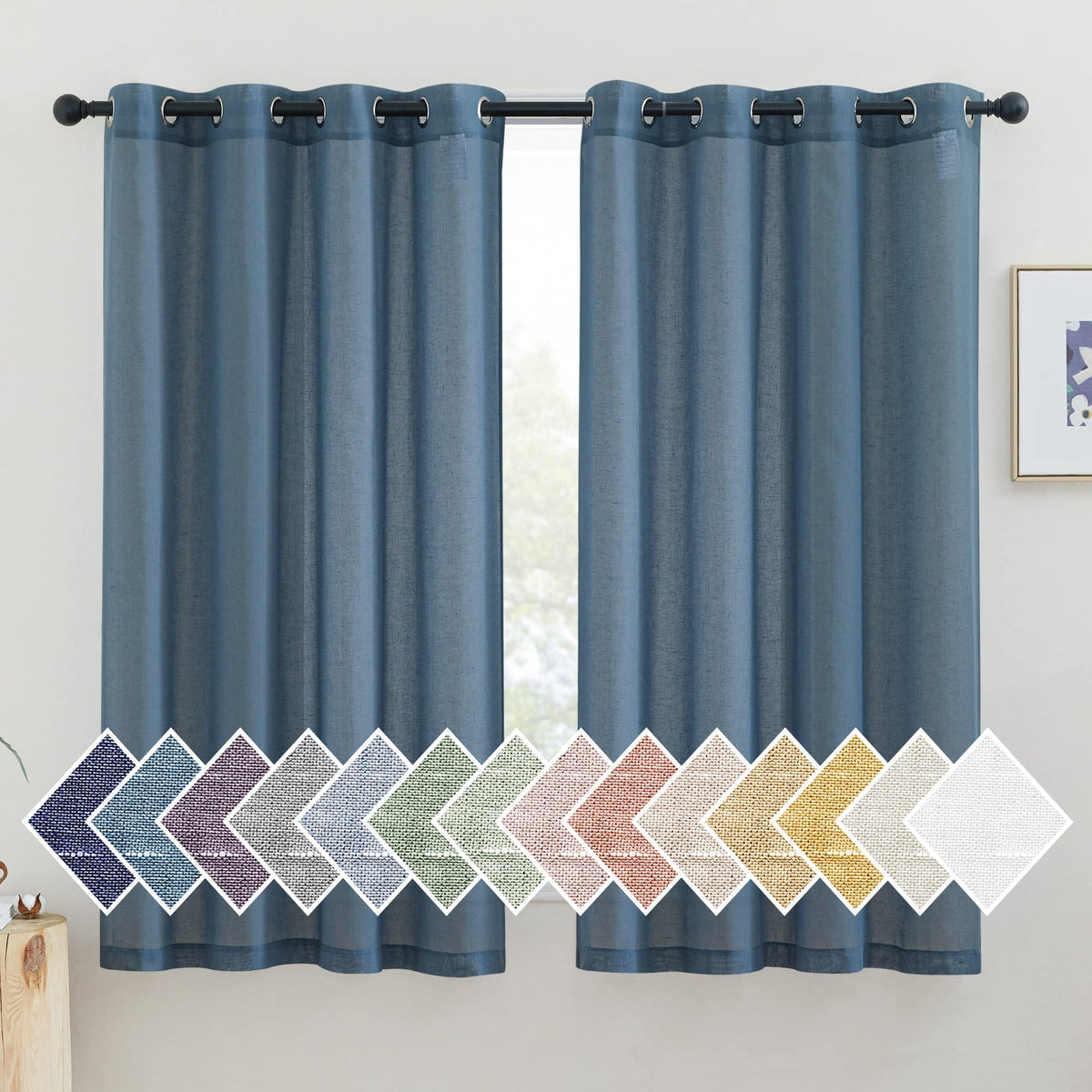 NICETOWN Semi Sheer Linen Ivory Curtains for Bedroom, W52xL84, 2 Panels