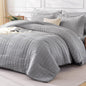 FreshCulture Comforter Set Seersucker 7 Pieces, All Season Bedding Set Queen, Bed in a Bag Comforter Set with 1 Comforter, 1 Flat Sheet, 1 Fitted Sheet, 2 Pillowcases and 2 Pillow Shams, Dark Grey