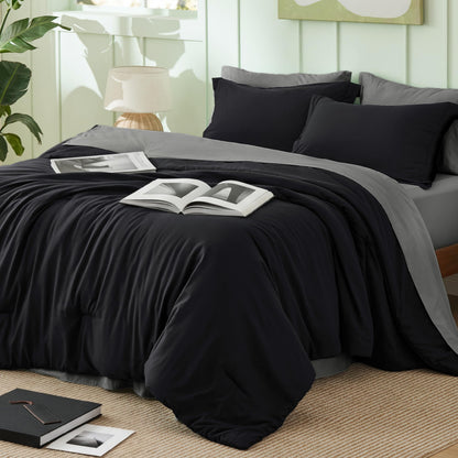 Bedsure Blue Bedding Set Queen Bed in a Bag Contrasting Bed 7 Pieces