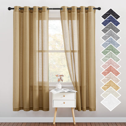 NICETOWN Semi Sheer Linen Ivory Curtains for Bedroom, W52xL84, 2 Panels