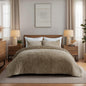 EverGrace Stripe Channel Luxury Velvet Quilt Set King Size, Beige Taupe