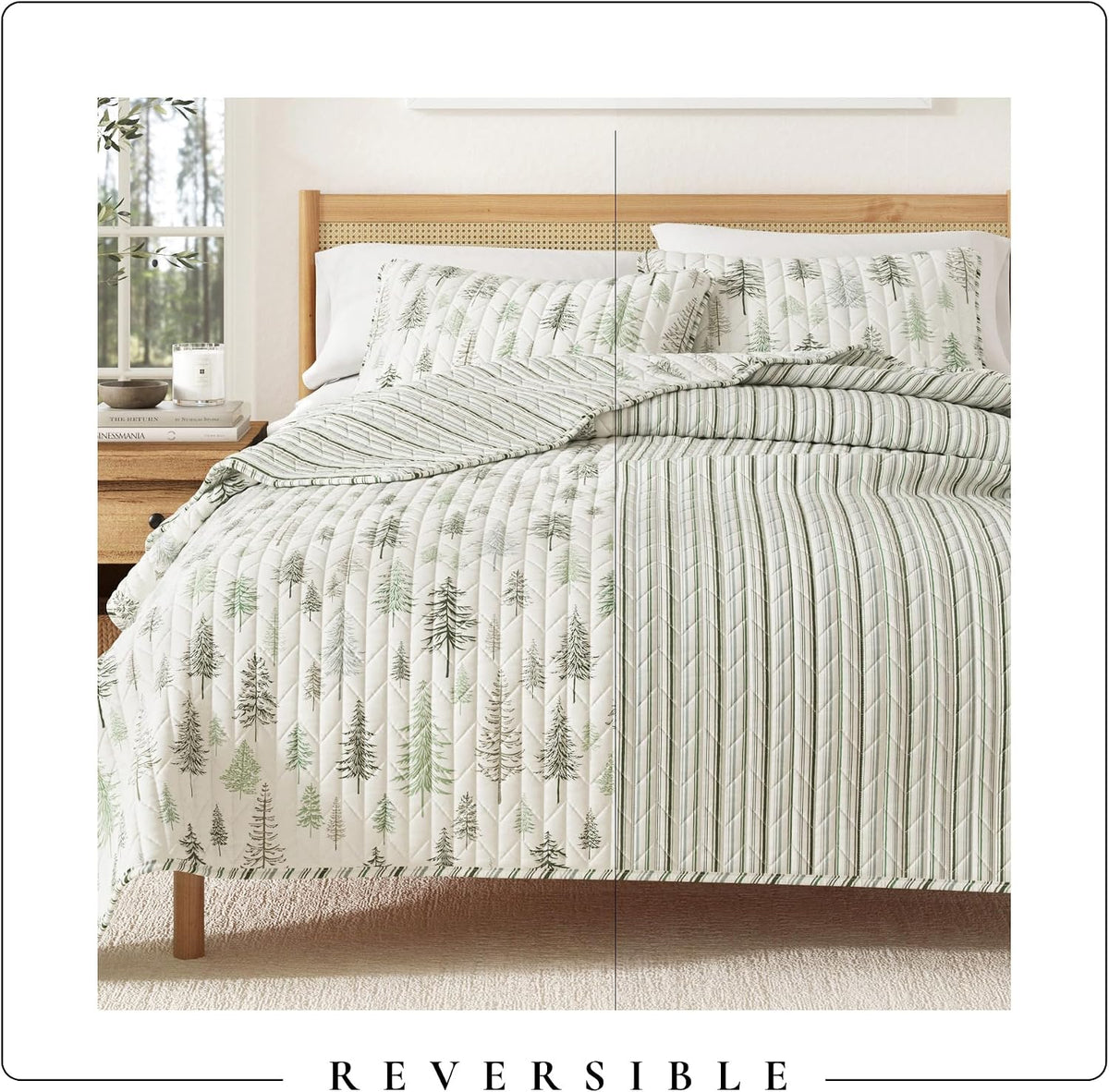 Great Bay Home Lodge Quilt Set - 3-Piece Full/Queen Size Rustic Bedding Set - Lightweight, All-Season, Reversible Bedspread (Lodge Trees)