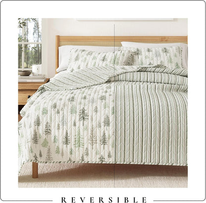 Great Bay Home Lodge Quilt Set - 3-Piece Full/Queen Size Rustic Bedding Set - Lightweight, All-Season, Reversible Bedspread (Lodge Trees)