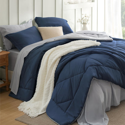 Bedsure Bed in a Bag Full Reversible Bed Set 7 Pieces Grey/Light Grey