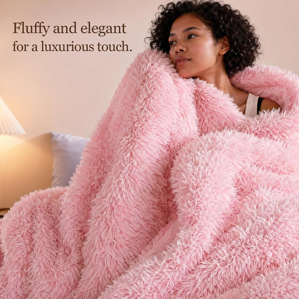 Smoofy Fluffy Queen Comforter Set, Faux Fur Pink Comforter Set 3 Pcs