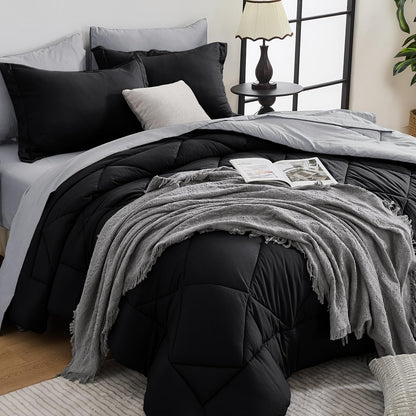 HEVUMYI 7-Piece Full Comforter Set, Dark Grey Bed in a Bag