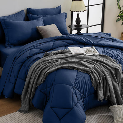 HEVUMYI 7-Piece Queen Comforter Set, Dark Grey Bed in a Bag