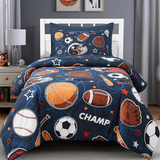 Twin Comforter Set for Boys-5 Pieces Ball Glow in the Dark Bedding Set