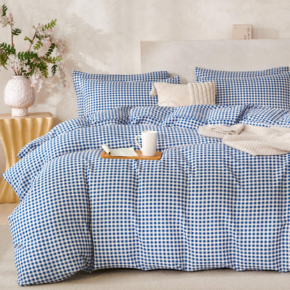 Comforter Queen Set Grid Black 100% Soft Washed Microfiber Jacquard 3 Pieces Grid Bedding Sets Grey White Comforter Queen for All Seasons and 2 Pillowcases Comfort Breathable