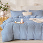 Comforter Queen Set Grid Black 100% Soft Washed Microfiber Jacquard 3 Pieces Grid Bedding Sets Grey White Comforter Queen for All Seasons and 2 Pillowcases Comfort Breathable