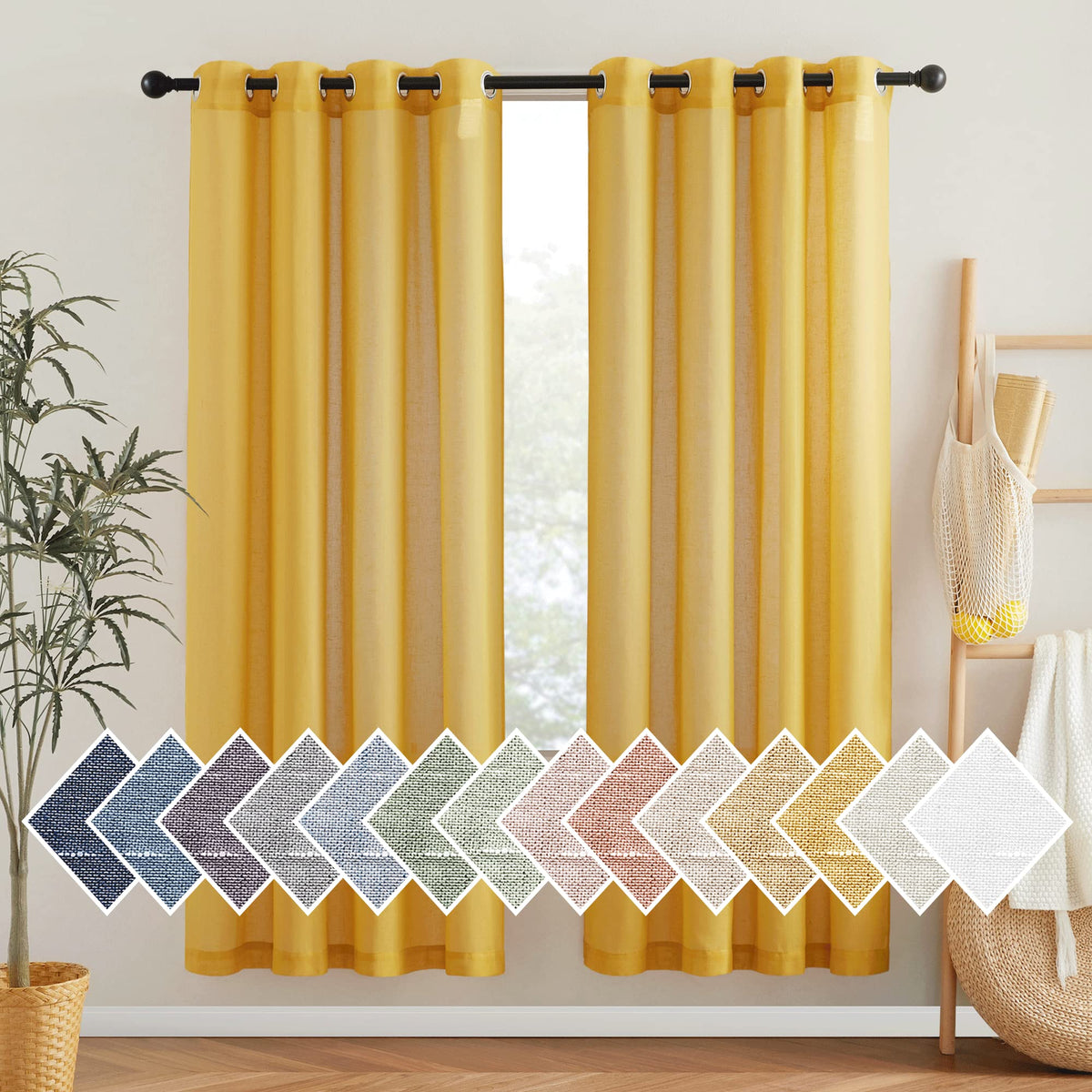 NICETOWN Semi Sheer Linen Ivory Curtains for Bedroom, W52xL84, 2 Panels