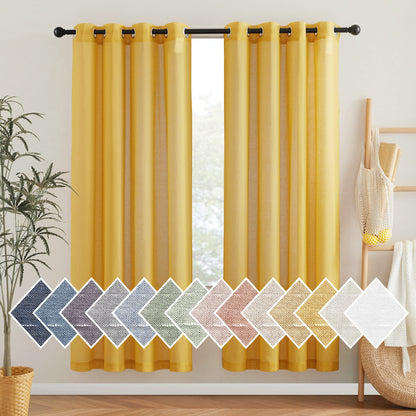 NICETOWN Semi Sheer Linen Ivory Curtains for Bedroom, W52xL84, 2 Panels
