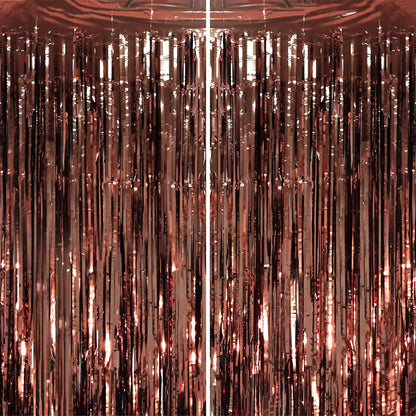Voircoloria Laser Pink Foil Fringe Backdrop Curtains,3.3x6.6ft, 2 Pack