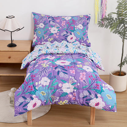 Mooreeke Toddler Bedding Sets for Girls,4 Pieces Blue Ocean Animals Printed