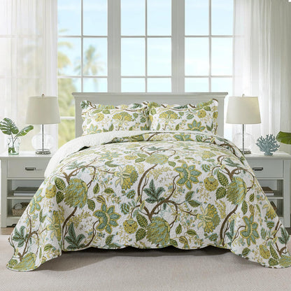 Travan 3-Piece Quilt Set Quilted Bedspread Lightweight Coverlet Set Garden Style Floral Printed Oversized Quilted Bedding Set with Shams for All Season, Exquisite, King Size