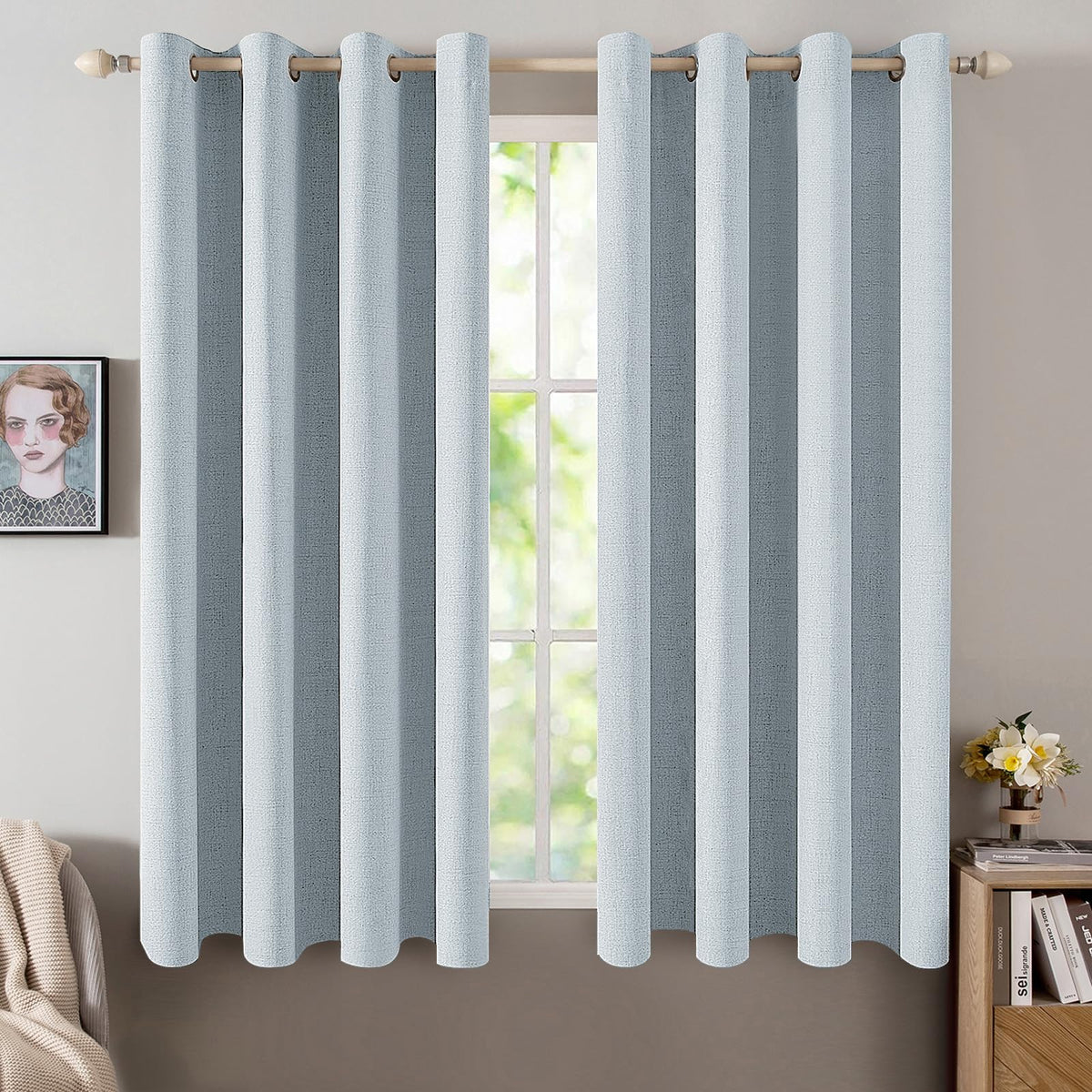 MIULEE 100% Blackout Linen Curtains for Bedroom 52x90 Inches Natural Beige