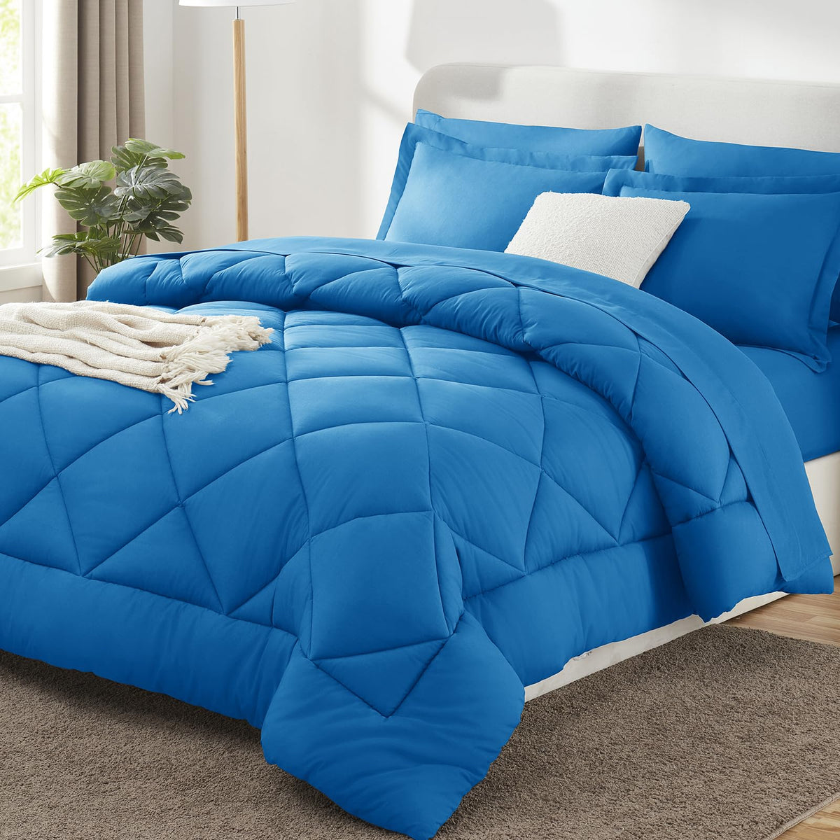 CozyLux Full Comforter Set 82"x86" Dark Grey - 7 Piece Bed in a Bag