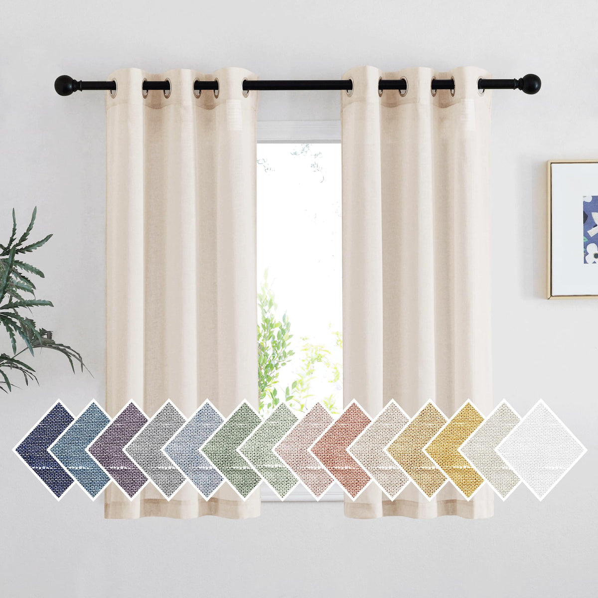 NICETOWN Semi Sheer Linen Ivory Curtains for Bedroom, W52xL84, 2 Panels