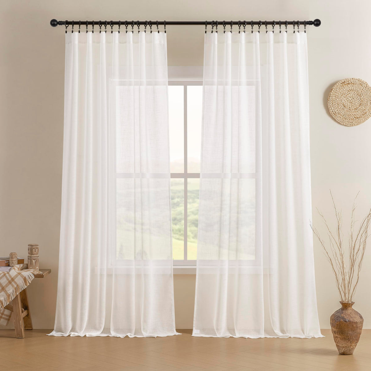 Joydeco Linen Curtains 96 inch Length 2 Panel Set, Light Filtering Curtain for Living Room Bedroom, 52 inch Wide Drapes with Rod Pocket Back Tab (96" Lx52 W, Ivory on Linen)