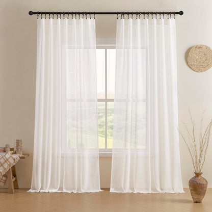 Joydeco Linen Curtains 96 inch Length 2 Panel Set, Light Filtering Curtain for Living Room Bedroom, 52 inch Wide Drapes with Rod Pocket Back Tab (96" Lx52 W, Ivory on Linen)