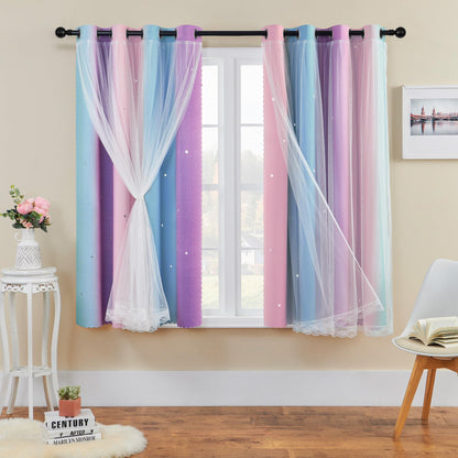 XiDi Curtains for Girls Bedroom Decor, Rainbow Blackout Curtains for Kids/Little Girl Room Decor, Unicorn Wall Decals,Pink Purple Green,63 x 34 inches,1 Panel