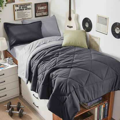 HEVUMYI 7-Piece Full Comforter Set, Dark Grey Bed in a Bag