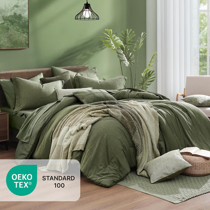 Monbix King Size Comforter Set Olive Green 7 Pieces Bed in a Bag